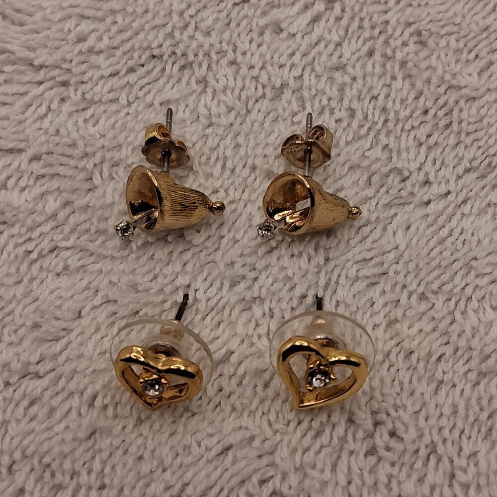 2 Pair of Pierced Gold Earrings with tiny clustered Diamonds, Item# A-220 & A221